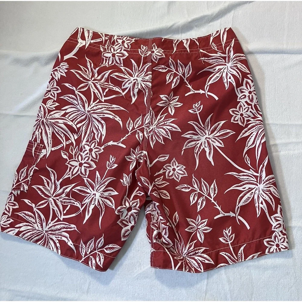 Polo Jeans Co Ralph Lauren Mens Red White Tropical Floral Board Shorts Size L